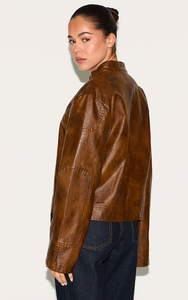 Veste en cuir pour femme de haute qualité, nouveau style, manches longues, patchwork personnalisé, respirante, imperméable, en cuir de vache, tricotée pour l'hiver - Product Image 2