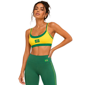 Débardeur sans bretelles pour femme, inspiré du Brésil, jaune et vert, pour l'entraînement et le sport, personnalisable, vente en gros - Product Image 1