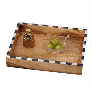 Bandeja Decorativa Rectangular de Madera de Mango Clásica, Ecológica y Hecha a Mano, con Incrustaciones de Hueso, Vajilla con Logotipo y Tamaño Personalizados - Product Image 1