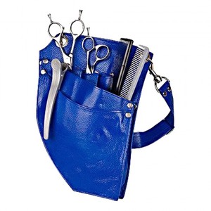 Étui à outils de barbier en cuir bleu avec pochette pour ciseaux, peignes et tondeuse, pour ensemble d'outils de coiffure - Product Image 1