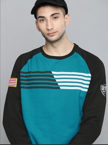 เสื้อสเวตเชิ้ตแขนยาวสีเขียวอมฟ้าและสีดำสำหรับผู้ชาย คอกลม ลายทาง พิมพ์ลายลำลอง ทรงปกติ ผ้าถักสำหรับฤดูใบไม้ร่วง ผ้าฝ้าย 100% - Product Image 3