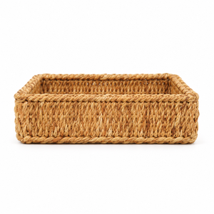 Cesta de Almacenamiento Cuadrada Ecológica Tejida a Mano con Jacinto de Agua y Pasto Marino, Organizador de Mesa de Perfil Bajo - Product Image 3