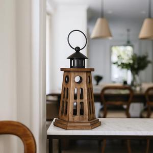 Lanterne en bois artisanale, porte-lumière, idéale pour la décoration de la chambre d'enfant et l'aménagement des étagères du salon, fabriquée à la main en Inde - Product Image 5