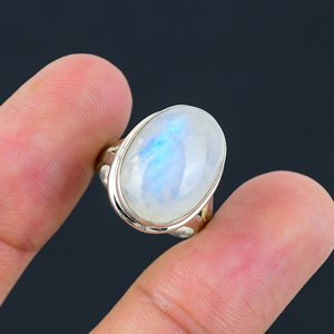 Anillo de Plata de Ley 925 de Alta Calidad con Piedra Lunar Azul en Engaste de Bisel, Forma Ovalada, Joyería Hecha a Mano, Joyería de Moda para Mujer - Product Image 2