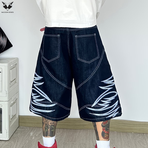 Servicios OEM Profesionales, Shorts de Mezclilla Personalizados con Costuras en Contraste, Estilo Urbano para Hombre, Hip Hop, Holgados - Product Image 2