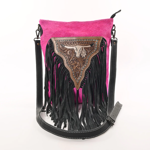 Bolso Bandolera de Mujer en Cuero de Ante Rosa con Grabado de Toro, Hecho a Mano, Duradero, de Lujo, con Correa Ajustable, Venta al Por Mayor - Product Image 1
