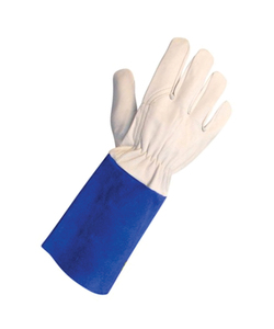 Holy Signs International HSI-1450 Extra Long Leather Welding <b>Gloves</b> Red/Yellow Fleece Lined Molten Metal Splash Test <b>Type</b> B - Product Image 4