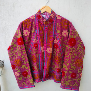 Handmade Women's Vintage Suzani Embroidery Woven Velvet Breathable Eco-Friendly <b>Mandarin</b> <b>Collar</b> Boho Winter Wear <b>Jacket</b> - Product Image 1