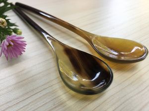 Premium Quality Wood Horn Spoon Set Organic Texture Polished for Serving Salt Sugar Spices Elegant Kitchen Display - Product Image 2