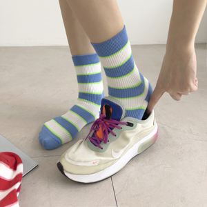 Chaussettes rayées pour femmes, mode coréenne, coton peigné de qualité supérieure, séchage rapide, haute élasticité, automne - Product Image 4
