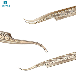 Non-Slip Gold Eyelash Tweezers, 90 Degree Curved Fine Tip Volume Tweezers Decorative Pattern Handle Lash Extension Tools - Product Image 5