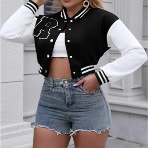 Crop Design Hot Sale Fashionable Crop Varsity Jackets Custom Color <b>Top</b> Trendy Women Crop Varsity Jackets - Product Image 1