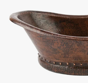 Lavabo Ovalado de Cobre Hecho a Mano con Acabado Martillado Antiguo y Borde Tipo Slipper para Encimera de Baño, Venta al por Mayor - Product Image 2