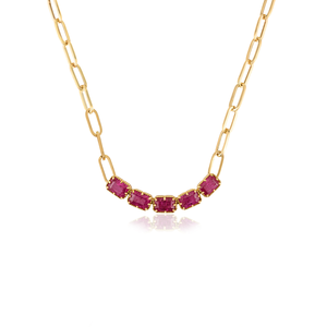 18K Solid Gold Ruby <b>Statement</b> <b>Necklace</b> with Diamond Accents Rose Gold Plated Link Chain - Product Image 2
