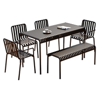 Table de salle à manger extérieure moderne en aluminium et bois, style minimaliste, avec lattes, prix DDP USA