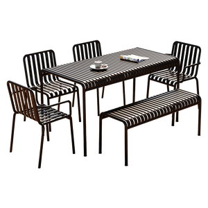 Custom Modern <b>Aluminum</b> Wood Outdoor Dining <b>Table</b> Slatted Design Minimalist Style Durable Backyard Courtyard Furniture - Product Image 5