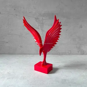 Eagle Shape Metal Sculpture With Red Powder Coating Finishing Square Base Embossed Design Premium Quality For Home Decoration