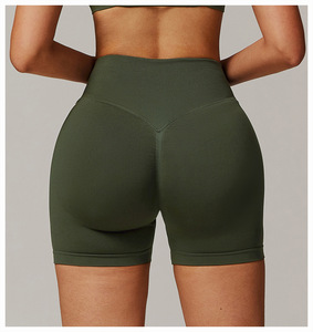 Pink High Waist Elastic Yoga <b>Shorts</b> Women Sporty Knitted Compression Quick Dry <b>Stretchy</b> Workout Solid Color Fitness Light - Product Image 3