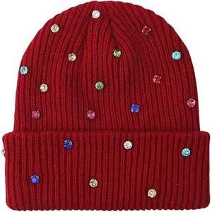 Unisex Beanie Hat With Rhinestone Decoration Solid Color Acrylic Knit <b>Winter</b> <b>Cap</b> For Adults Casual Wear - Product Image 6