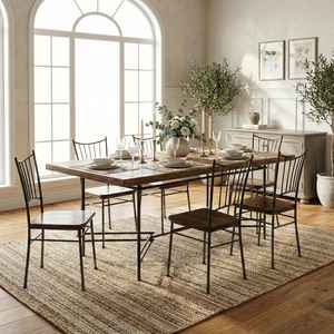 Mesa de Comedor de Hierro Hecha a Mano con Tablero de Madera Maciza, Muebles de Comedor Modernos y Rústicos para Familias, Estructura Metálica, Decoración de Interiores para el Hogar y Restaurantes - Product Image 1