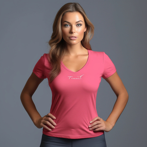 เสื้อยืดคอวีผู้หญิง สีพื้น ทรงปกติ แขนสั้น ผ้าฝ้ายเจอร์ซีย์ 100% ใส่สบายๆ สำหรับฤดูร้อน ผ้าไม่ยับ มีจีบ - Product Image 6