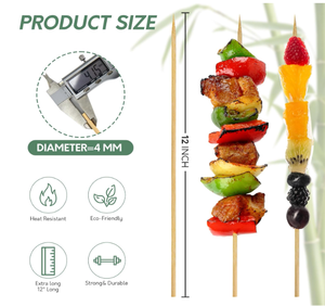 Brochettes en bambou de haute qualité de 10 pouces - Brochettes jetables pour barbecue avec long manche, écologiques et portables - Product Image 4