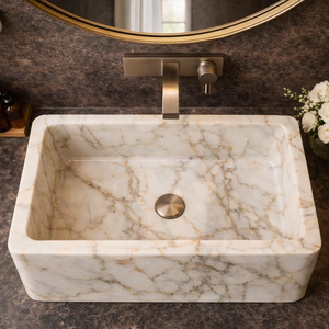 Luxury Calacatta Marble Eco-Friendly Agra Heritage Bathroom Sink Rectangular Natural Stone Vessel <b>Basin</b> Modern Vanity Wash <b>Basin</b> - Product Image 1