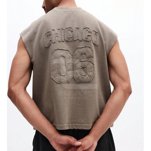 เสื้อกล้ามเจอร์ซีย์แบบไม่มีแขน สกรีนโลโก้ตามสั่ง ปี 2026 ขายส่ง แบบทำสีซีดและลายนูน สำหรับผู้ชาย สวมใส่สบาย คอกลม ผ้าฝ้าย 100% ระบายอากาศได้ดี เป็นมิตรกับสิ่งแวดล้อม - Product Image 5