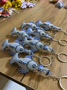 Crochet Beaded Fish Keychain: Handmade Ocean <b>Bag</b> <b>Charm</b> Animal <b>Charm</b> Ocean Lover Gift, Blue Bead Keyring, Sea-Inspired Accessory, - Product Image 2