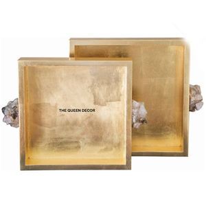 Best Seller Aluminum Metal Unique Shape Gold Plated White <b>Enamel</b> Finish Decorative Serving <b>Tray</b> Customizable Size - Product Image 6