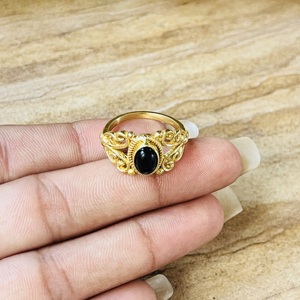 Fashionable High Demand Brass <b>Ring</b> Black Onyx Filigree Texture <b>Ring</b> Gold Plated Vintage Style Tribal <b>Statement</b> Wholesale <b>Ring</b> - Product Image 2