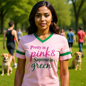 Haut de sport en jersey rose clair à col en V et manches courtes, style athlétique, tendance, Pretty In Pink Green Pink & Green - Product Image 6