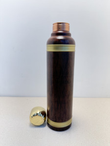 Premium Wood Grain Printed Pure Copper Water Bottle 1000ml Leakproof Flask Eco-Friendly Sports Metal Drinkware with Gold Trim - Product Image 4