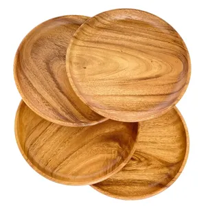 Natural Acacia Wood Charger Plate Scalloped Edge Round <b>Dinner</b> Plate Rustic Wooden Serving <b>Tray</b> for Wedding Event Decor - Product Image 4