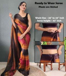 Chemisier Saree en mousseline de soie brodée lourde Handwork avec grossiste de mode de ceinture de travail Siroski d'Inde - Product Image 4