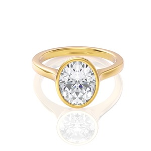 Anillo de Compromiso de Oro de 14K con Diamante Ovalado de 2 Quilates, Engaste de Bisel, Diamante Cultivado en Laboratorio, Joyería Fina Personalizada - Product Image 1