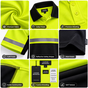 Chemise polo de travail unisexe à manches courtes en polyester fluorescent haute visibilité avec bande réfléchissante - Product Image 4