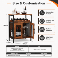 Meuble de rangement industriel en bois et métal, casier à bouteilles, porte-verres, porte en maille, bar à domicile, armoire à vin et spiritueux en gros