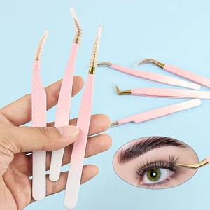 1pcs Stainless Steel <b>Eyelash</b> Extension Tweezers Eyebrow Clip High Precision Grafting Lash <b>Curler</b> Pink Blue Gradient Color Clips - Product Image 5