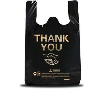 150 Sacchetti Piccoli in Plastica per T-Shirt, Borse Shopping Monouso Resistenti con Manico per Negozi di Piccole Imprese, Stampa 'Grazie' - Product Image 1