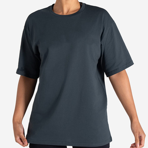 เสื้อยืดคอกลมแขนสั้นผ้าฝ้ายออร์แกนิค 100% สีน้ำเงินเข้มสำหรับผู้หญิง สไตล์ลำลอง ดีไซน์เนอร์ เหมาะสำหรับโยคะและออกกำลังกาย - Product Image 4