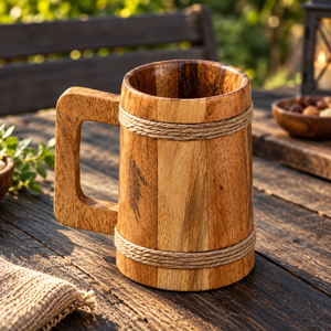 Mug en bois fait main avec anse en corde, tasse réutilisable pour café, bière, fête, cadeau - Product Image 3