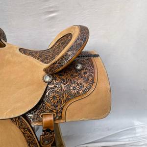 Selle de course western en cuir anglaise 2026, modèle très demandé, faite à la main, motif floral gravé, ferrures en laiton, arceau en fibre, pour l'équitation - Product Image 3
