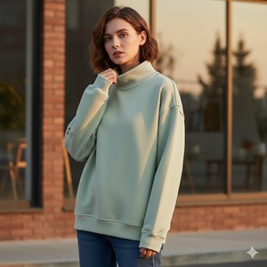 เสื้อสเวตเตอร์คอเต่าขนาดใหญ่ สีพื้น ผ้าถัก แขนยาว สำหรับฤดูใบไม้ร่วง ทรงปกติ คอกลม สำหรับผู้หญิง - Product Image 1