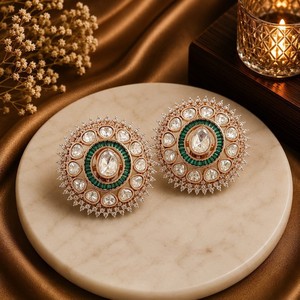 Rose Gold Plated Stud Earrings for Women Flower Shape Green Zircon <b>Crystal</b> <b>Jewelry</b> for Wedding Party Wear - Product Image 1
