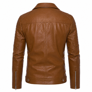 Men's Brown Genuine Leather Moto Biker <b>Jacket</b> Zipper Closure Slim Fit Turn-down Collar Autumn Wear - Product Image 6