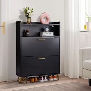 Scarpiera FCH a 6 strati con doppia anta 80*38*90cm Nera con luci LED, in truciolato, elegante e con piedini alti - Product Image 1