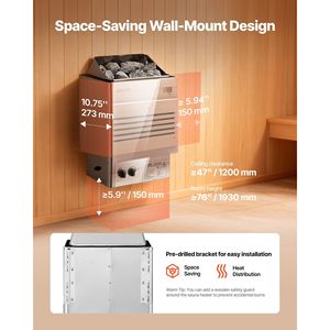 Stufa Elettrica per Sauna 6KW 240V con Staffa Pre-Forata, Capacità 176.5 317.8 CU.FT per Coperta Sauna - Product Image 4