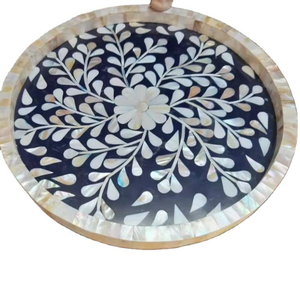 Custom Arabic Culture Serving Tray Mother of Pearl Inlay Wood & Resin MDF Tray with Steel Handles Decorative Home Office Accent - Product Image 1