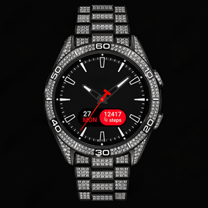 <b>Black</b> Crystal Stone Round Face Smart Fitness <b>Watch</b> With Red Activity Display Sport Style Fashion Timepiece - Product Image 1